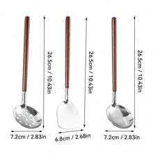 Multi-Functional Mini Kitchen Utensil, 304 Stainless Steel Ladle, Colander, Turner, Anti Scalding Wooden Handle Cooking Spoon, Cooking Tools Including Soup Spoon, Slotted Spoon,Spatula, Dishwasher Safe, Suitable For Kitchen Restaurant