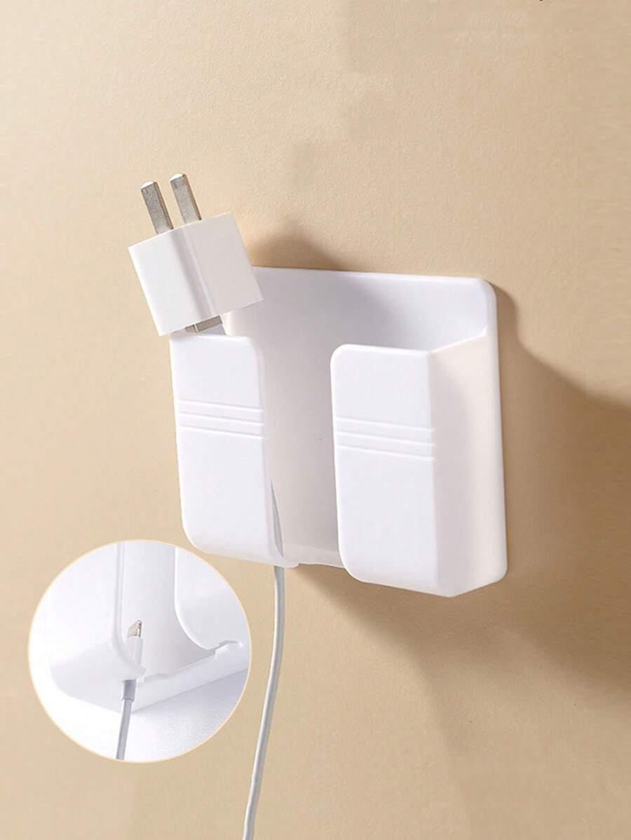 1pc Wall Mounted Mobile Phone Storage Box Without Punching Holes, Wall Remote Control Charger Storage Rack, Bedside Creative Bracket