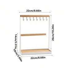 1pc Jewelry Organizer Necklace Stand, 2-Tier Jewelry Stand Wooden Ring Earring Tray, 8 Hooks Bracelet Hanging Display Rack For Earrings Rings Watches Storage Valentine's Day - Multicolor - View 14