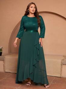 绿色 3/4 袖亮片装饰大码晚礼服 派对礼服 婚礼宾客礼服 正式礼服 - 綠色 - 查看 3