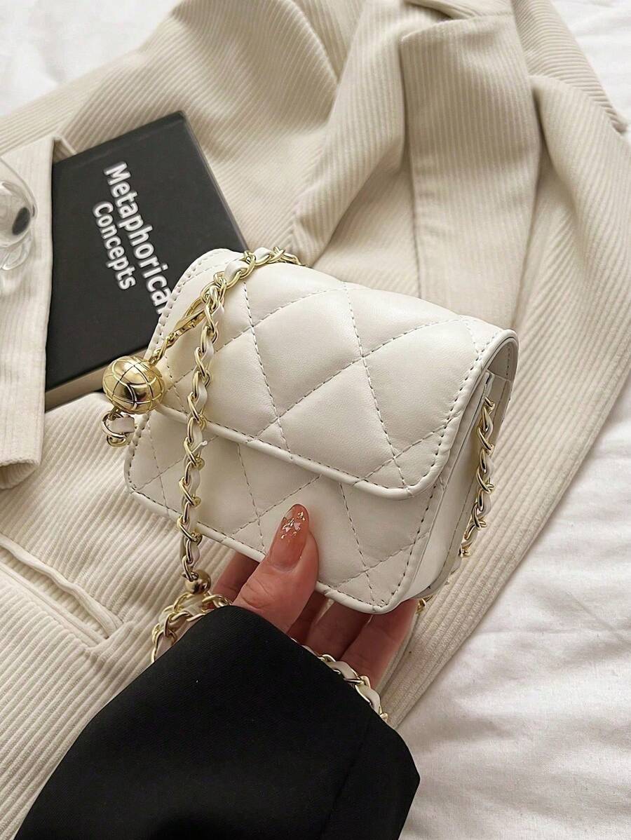 Dedoo Túi đeo chéo mini đựng son môi chất lượng cao, tối giản, đa năng, đính đá lấp lánh và dây đeo hạt kim loại, thích hợp cho mùa Xuân/Hè, có thể đeo chéo hoặc dưới cánh tay. - trắng - Xem 1