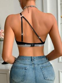 Women's Sexy Off-Shoulder Lace Patchwork Bra - Black - View 2