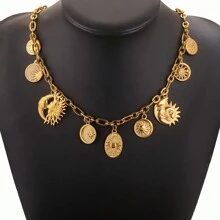 5pcs Stainless Steel Diy Jewelry Accessories Plated 18k Gold Bracelet Ins Niche Design High-Grade Sun Vintage Earrings Pendant Stainless Steel Necklace Jewelry Accessories - Sun Pendant - View 4