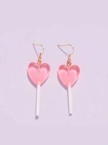 4pcs/Set Double Color Heart Lollipop Earrings, Two Color Combinations: Pink/Purple, Orange/Blue, Cute & Girl Earrings - Multicolor - View 8