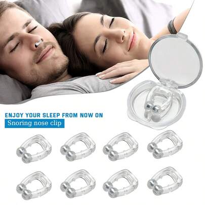 Set de 8 pinzas nasales magnéticas de silicona anti ronquidos, un dispositivo cómodo para reducir el ronquido tanto para hombres como para mujeres, que incluye una caja de almacenamiento para mejorar la calidad del sueño, es portátil y adecuado para viajes familiares, y sirve como ayuda para el alivio del ronquido