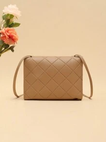 Summer Fashion Versatile Geometric Pattern Flap Lock Closure Square Shoulder Crossbody Bag - Khaki - View 3
