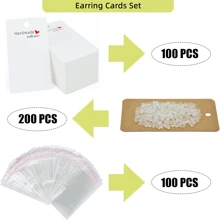 Cartões de exposição de brincos com 100 cartões de suporte de brincos, 200 peças de parte traseira de brincos e 100 embalagens de joias para brincos, colares e bolsas de joias