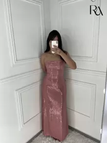 Vestido Beatrice | Longo de Paetê Brilhoso Soltinho Costas Nua Com Amarração Ajustável - Festa, Formatura, Madrinha de Casamento, Aniversário, Eventos, Noite, Dia, Verão, Primavera