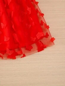 甜美女孩蝴蝶装饰细肩带芭蕾裙，时尚网眼连衣裙，夏日派对 - 紅色 - 查看 6