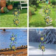 1pc 37in Garden Decoration Wind Spinner With Metal Flower Shape, Dual Heads Gently Spin In The Wind, Suitable For Decorating Garden, Yard, Patio, Pathway