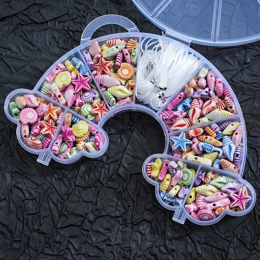 1 Set Seashell Acrylic Beads Set - Assorted Ocean Series Decorative Beads For DIY Bracelets, Necklaces, Keychains, Mobile Charms - 14mm Mixed Color Fashion Beading Kit With Storage Box - Multicolor - View 1