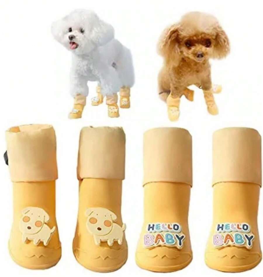 Botas impermeables para mascota: accesorio indispensable para paseos en días lluviosos - Amarillo - Ver 1