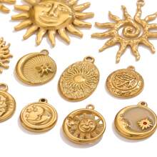 5pcs Stainless Steel Diy Jewelry Accessories Plated 18k Gold Bracelet Ins Niche Design High-Grade Sun Vintage Earrings Pendant Stainless Steel Necklace Jewelry Accessories - Sun Pendant - View 7