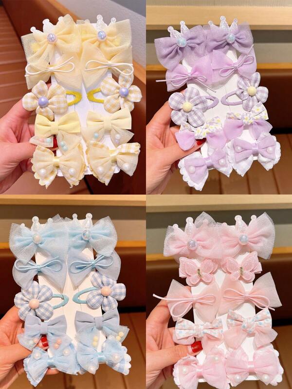 10 Stück/Set koreanischer Stil süße Cartoon Schleife Haarclips, Haaraccessoires für Mädchen, nicht schädliche Haarklammern, Haarspangen mit Verpackung