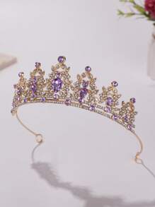 1pc Girls' Luxury Rhinestone Princess Crown Headband - Purple - View 3