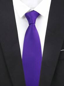 1 pieza Corbata clásica casual sólida de color morado de 8cm para hombres - Ver 1