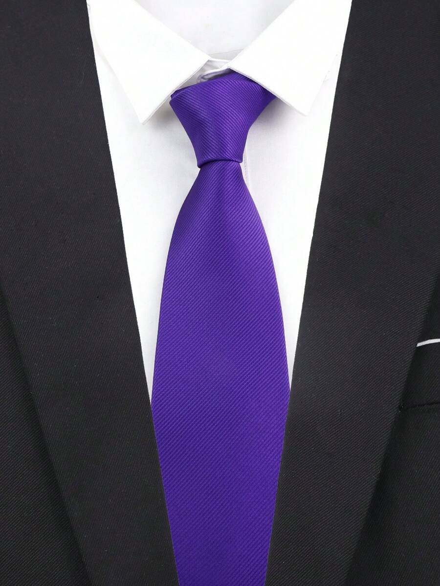 1 pieza Corbata clásica casual sólida de color morado de 8cm para hombres - Ver 1