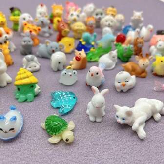 Miniature Realistic Small Animal Cute Cartoon Figurine, Assorted Glow In The Dark Mini Dog, Cat, Rabbit, Ocean Animal Decor, DIY Gift For Kids, Random Mix Gifts Birthday Graduation