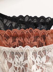3pcs/Set Solid Color Lace Trim Low Waist Sexy Romantic Summer Ladies Thong Panties