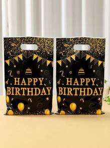 50个黑色和金色“生日快乐”礼品袋，生日礼物包装袋，生日派对袋，塑料袋，一周岁生日派对用品，派对小礼物，生日快乐，男孩生日，女孩生日，生日装饰 - 黑金生日氣球 - 查看 6