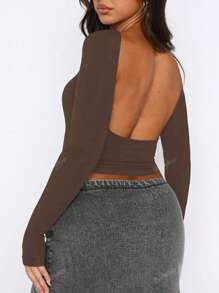 Plus Size Women's Backless Long Sleeve Fitted Sports Tee