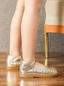 儿童金色平底鞋，女童透气休闲鞋，儿童夏季凉鞋，幼儿女孩