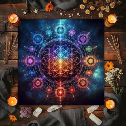 1pc Chakra Tree Of Life Tarot Card Tablecloth Wicca Altar Cloth Fantastic Life Tree Tablecloth For Tarot Oracle Card Pad Witchcraft Divination Oracle Card Pads Galaxy Tarot Reading Cloth