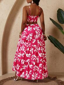 女士花卉印花露背侧镂空吊带连衣裙、高开叉连衣裙 Bea Chwear 女士度假装、女士沙滩装、热带度假女士服装、度假背心裙