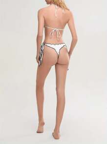 Women's 2 Piece Swimsuits Contrast Stitch/Plaid Print Bikini Set Summer High Cut Two Piece Bathing Suits - White - View 6