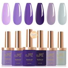 JR JR 6pcs 16ml Gel Nail Polish Set Including Red Pink Nude Gel Polish Kit UV LED Soak Off Polish Home DIY Top Coat Base Coat Gifts For Girl