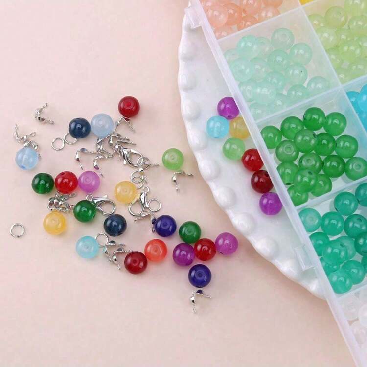 384/624入組8mm玻璃珠,24種隨機顏色8mm水晶珠,仿玉珠手鍊製作套件含跳環、龍蝦扣、彈性線,適用於手鍊、項鍊、耳環設計和diy工藝製作禮物 - 彩色 - 查看 4