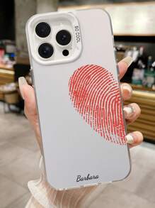 1 pieza Funda personalizada para teléfono con forma de corazón y huella dactilar, color negro y blanco, compatible con iPhone 16 Pro Max / 16 Plus / 16 Pro