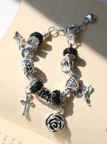 1pc Gothic Style Charm Bracelet, 1pc Dark Style Cross Charm Bracelet, 1pc Infinity Symbol Angel Devil Charm Bracelet, Party Cosplay Bracelets - Silver - View 5