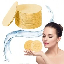 20pcs -Riendly Compressed Facial Sponge Kit - Natural Exfoliating Pads For Sensitive Skin - Reusable Makeup Remover & Gentle Facial Cleanser - Pink - View 10