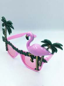 1pc Holiday Party Decoration Glasses, Hawaiian Sunglasses With Palm Tree, Flamingo, INS Beach Photo Prop Funny Dance Show Glasses (Handmade Painted, Normal Minor Flaws)