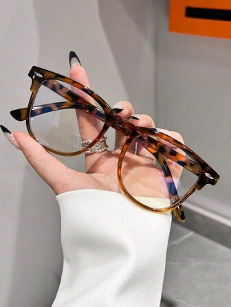 1 pieza, Gafas con filtro de luz azul con estampado de leopardo, de gran tamaño y estilo campus unisex, lindas y multifuncionales, adecuadas para uso diario, oficina y escuela, accesorios de gafas anti luz azul para mujeres