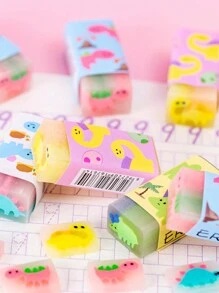 3 件随机恐龙和水果设计软橡胶橡皮擦，适用于学生、学习用品、礼物，可爱又干净 - 彩色 - 查看 4