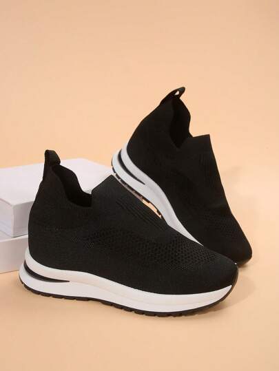 1 Paio di Nuove Sneaker Bianche con Platform da Donna per Autunno/Inverno, Scarpe Casual Traspiranti in in rete Slip-On, Leggere con Suola Morbida e Antiscivolo, Scarpe da Corsa Nere