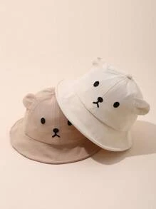 婴儿帽子，秋冬季宝宝防晒帽，幼儿男孩/女孩渔夫帽，带有可爱熊图案 - 彩色 - 查看 3