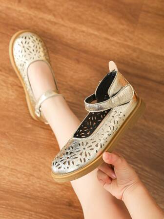 Zapatos planos dorados para niños, zapatos casuales transpirables para niñas, sandalias de verano para niños, niñas pequeñas