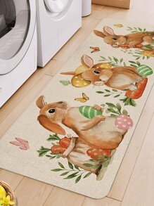 1/2pcs Happy Easter Rabbit Kitchen Rugs, Rabbit Easter Eggs Carrot Kitchen Mat Decor, Spring Butterfly Floor Door Mat Home Decor - Multicolor - View 6
