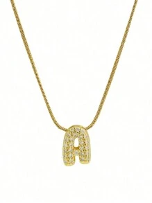 26 件英文字母吊坠项链，不锈钢链条，时尚配饰 - 金色 - 查看 8