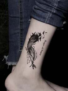 2pcs Feather & Rose Temporary Tattoo Sticker, Floral Printed Waterproof Fake Temporary Tattoos For Women, Suitable For Arm, Thigh, Foot Body Art Tattoo Decal, Reusable For Men And Women, Waterproof And Sweat-Proof