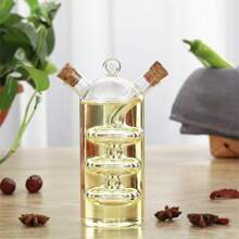 1pc Chai đựng dầu và giấm 2 trong 1 sáng tạo, Chai đựng dầu ô liu bằng thủy tinh, Bình đựng gia vị nhà bếp kín khí, Thích hợp để nấu ăn, nướng, làm salad, nướng, phụ kiện nhà bếp - Trong sáng - Xem 10