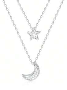 Xingyue Sterling Silver Pendant Double-Layer Necklace For Women, High-End, Versatile, Light Luxury, Niche Design, Clavicle Chain Accessories