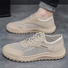男士新款镂空透气轻便网眼休闲运动鞋，适合春夏季 - 卡其色 - 查看 2
