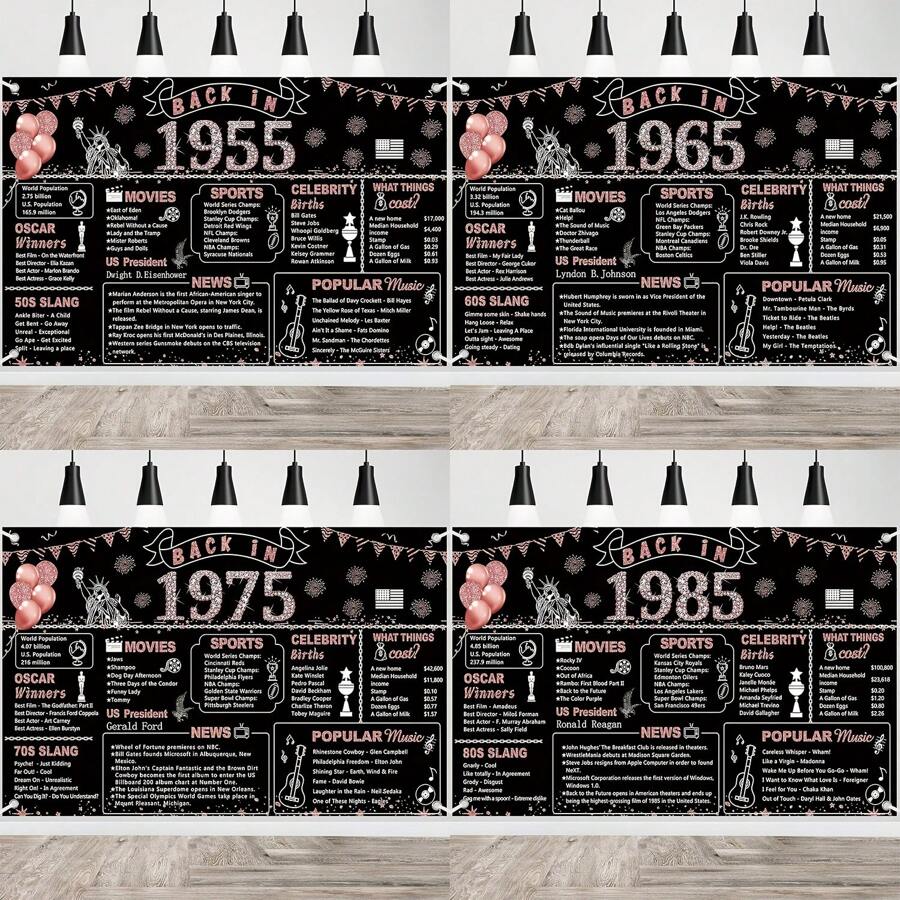 1pc Rose Gold 40th 50th 60th 70th Birthday Party Decorations, 1955 1965 1975 1985 Ladies Banner,40 50 60 70 Birthday Photography Backdrop Vintage Poster Background,40 50 60 70 Party Supplies, Party Favors