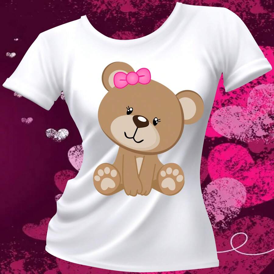 BABY SHOWER GIRL'S FASHION T-SHIRT BEAR BOW - 白色 - 查看 1