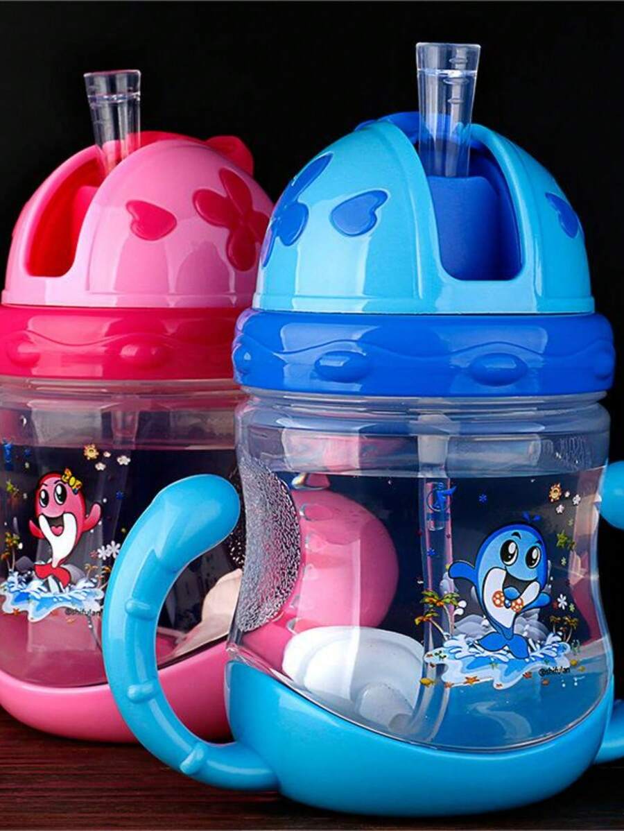 200 ML Baby Training Cup Bottle With Silicone Lid And Straw + Plastic Handle - Light Blue - View 1