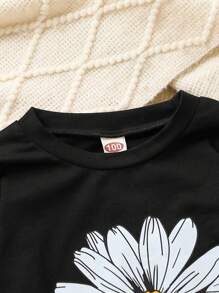 3 stuks/set meisjes mode casual vlinder grafische gebreide ronde hals lange mouw t-shirt, geschikt voor bovenkleding, lente en herfst